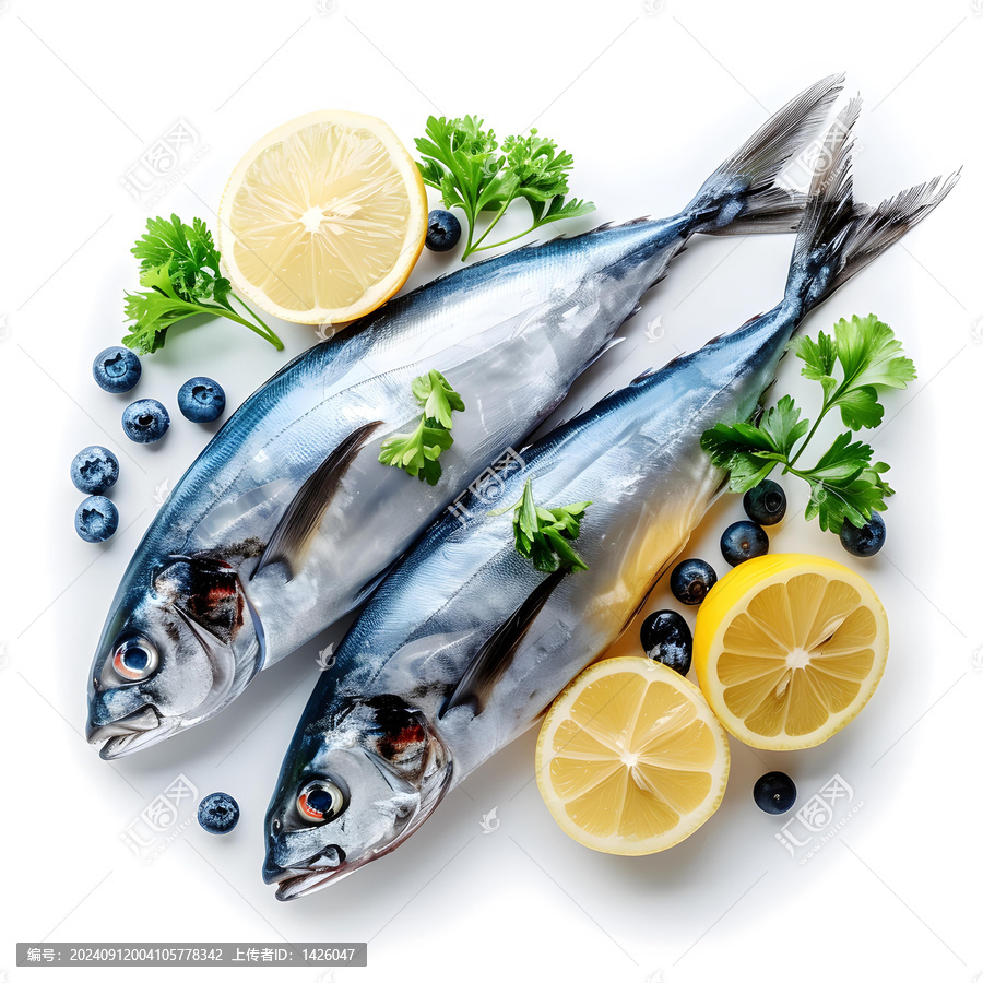 新鮮金槍魚(yú)配檸檬和藍(lán)莓