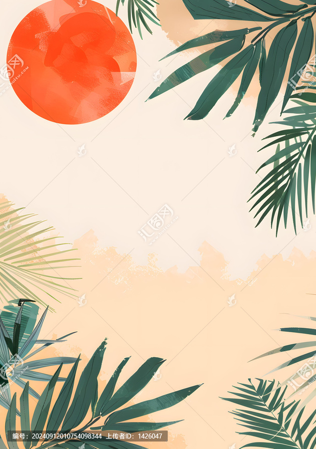 棕櫚葉和太陽的