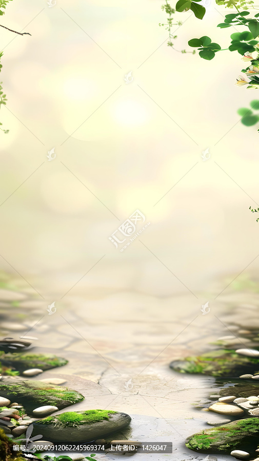 綠葉石頭背景圖片