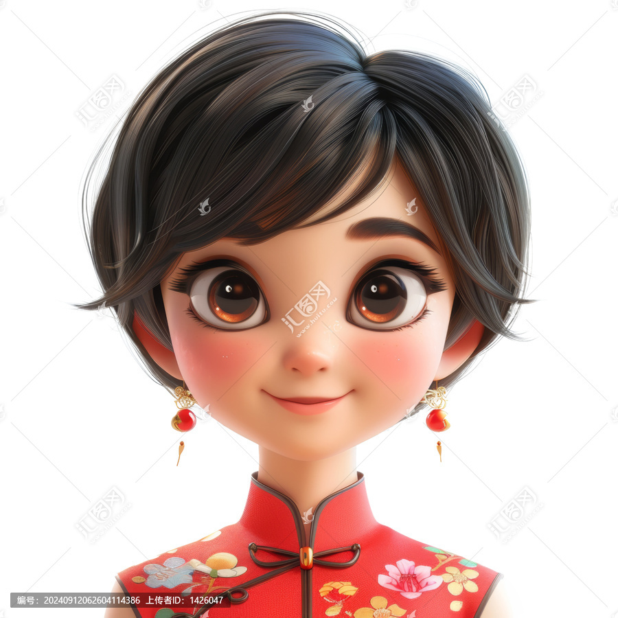 身穿紅色旗袍的中國女孩