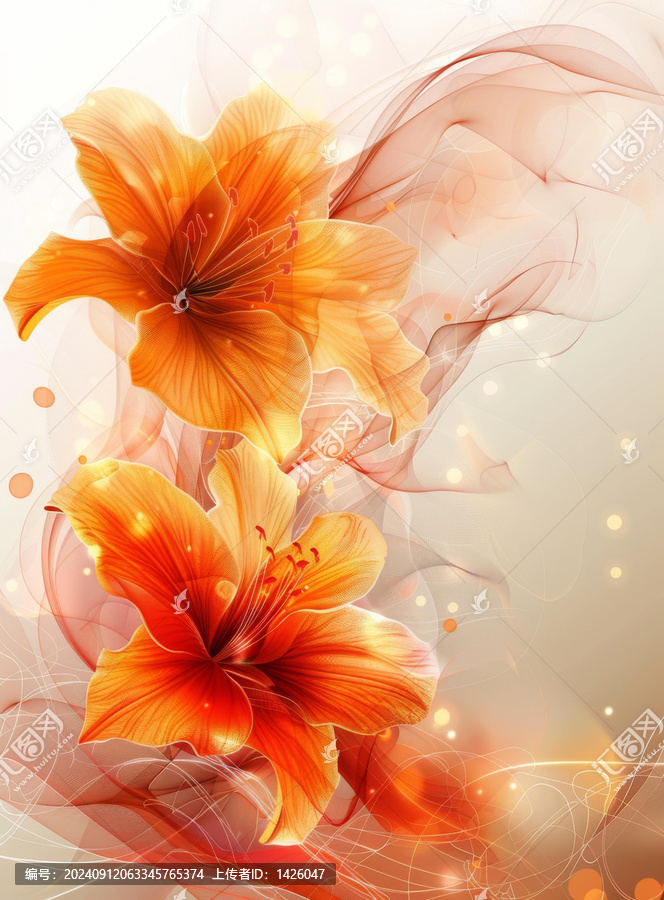 橙色百合花與紅色和黃色漸變的花瓣和白色背景