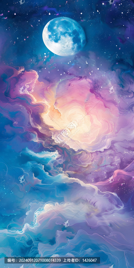 抽象的夜空，月亮和星星