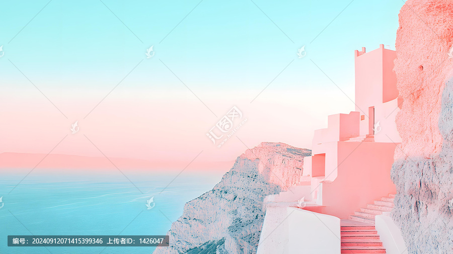 懸崖上的粉色建筑