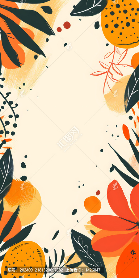 橙色和紅色花朵的抽象花卉背景