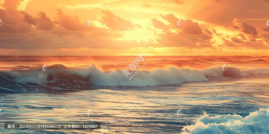 夕陽西下海浪翻滾
