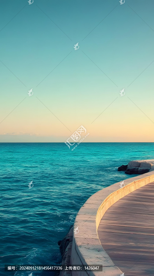 夕陽西下，海邊彎曲小路