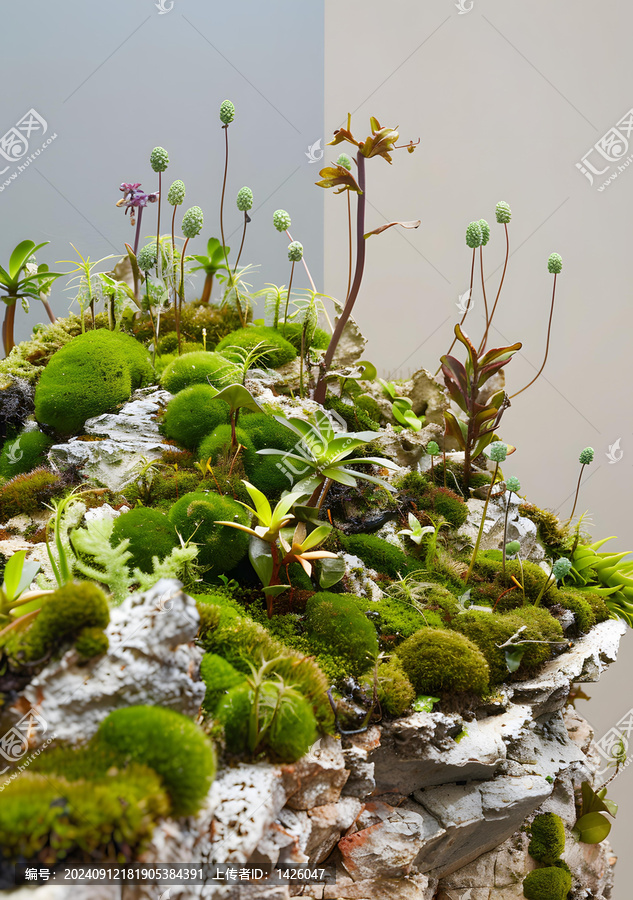 苔蘚巖石景觀的近景