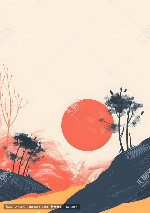 簡(jiǎn)約風(fēng)格日落樹(shù)木景觀