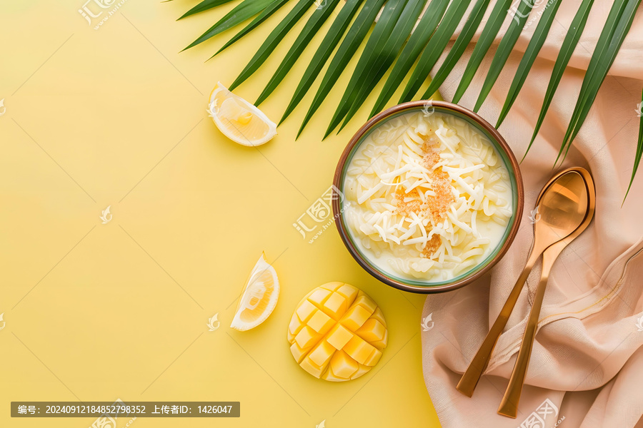 芒果檸檬甜點搭配黃色背景
