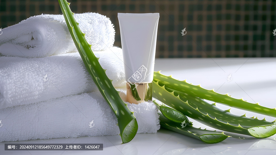 蘆薈精華護膚霜與毛巾,SPA,美容護理