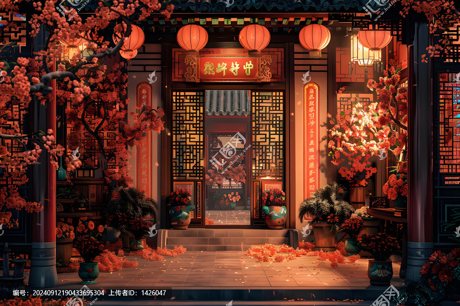 張燈結(jié)彩的中國傳統(tǒng)建筑