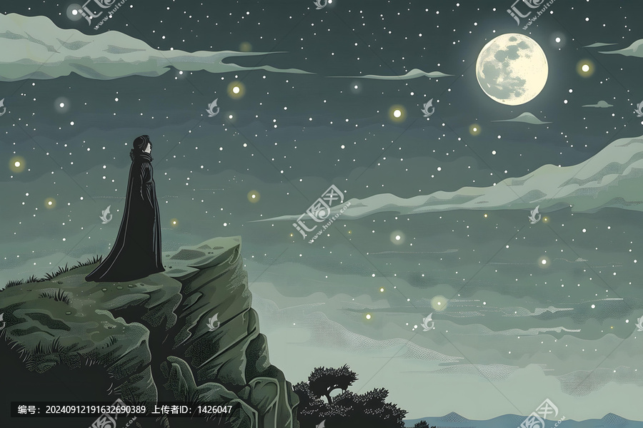 站在懸崖邊的人影和星空