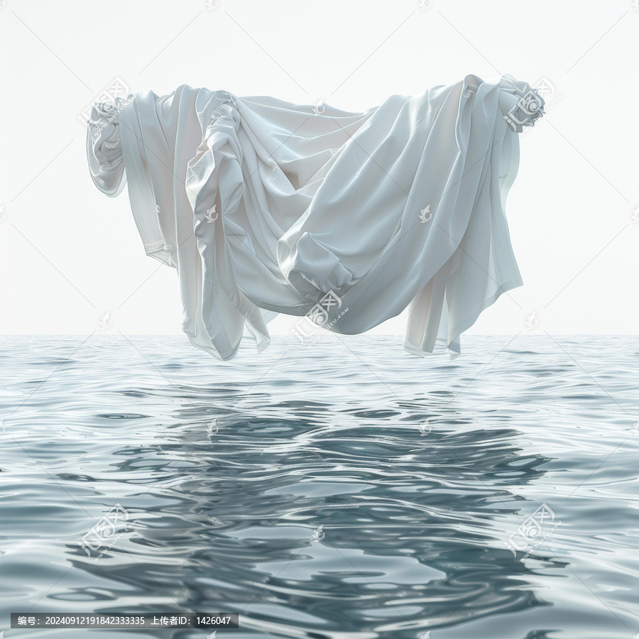白色布料漂浮在水面上空