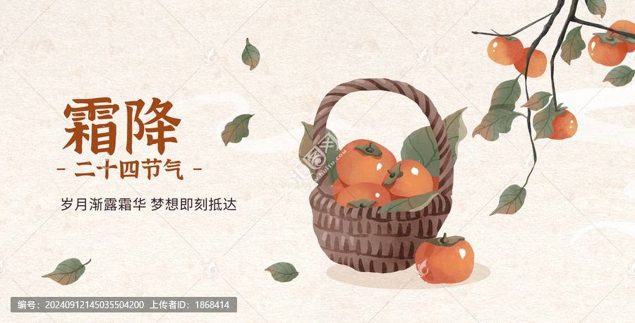 秋天柿子節(jié)氣霜降秋分水彩插畫