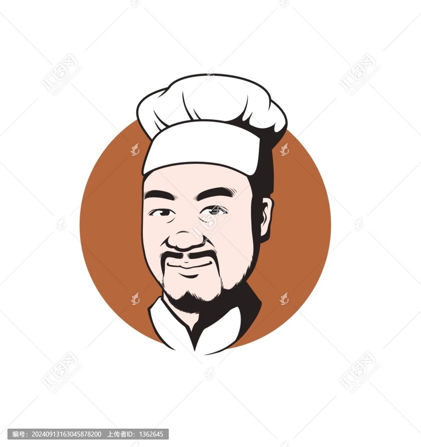 卡通中年男廚師頭像矢量圖