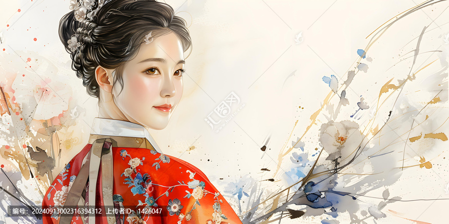 身穿朝鮮族傳統服飾的美麗韓國女性