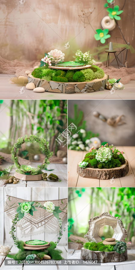 背景道具,木質(zhì)苔蘚圓形背景