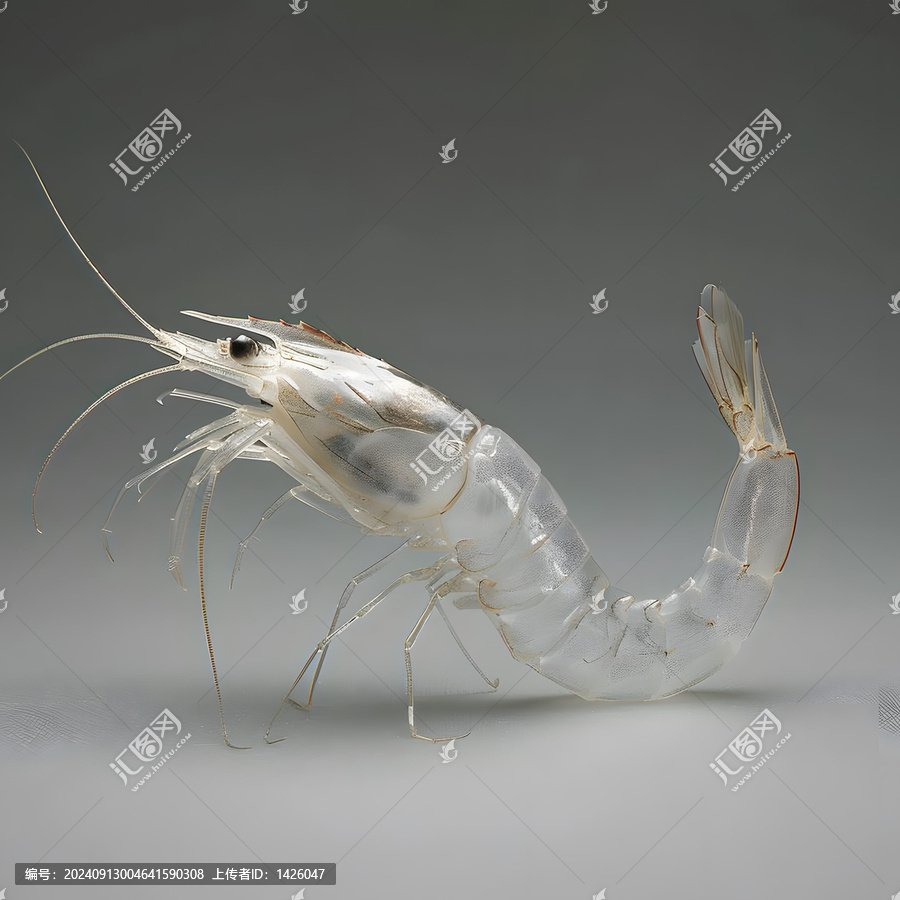 灰色背景上的透明蝦