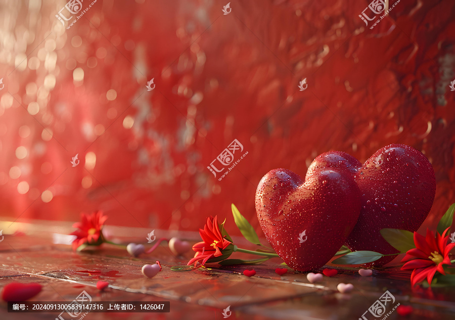 唯美的紅心和花朵