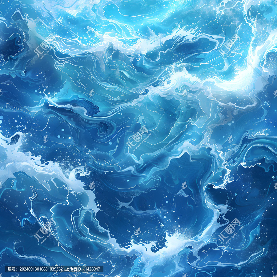 水彩：藍白交織的海浪