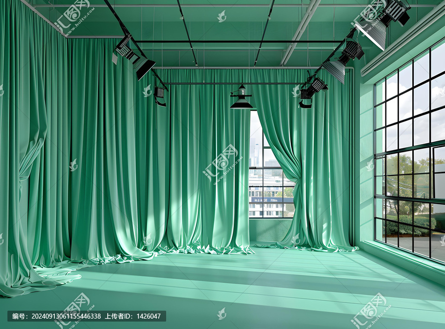 綠色房間窗簾背景