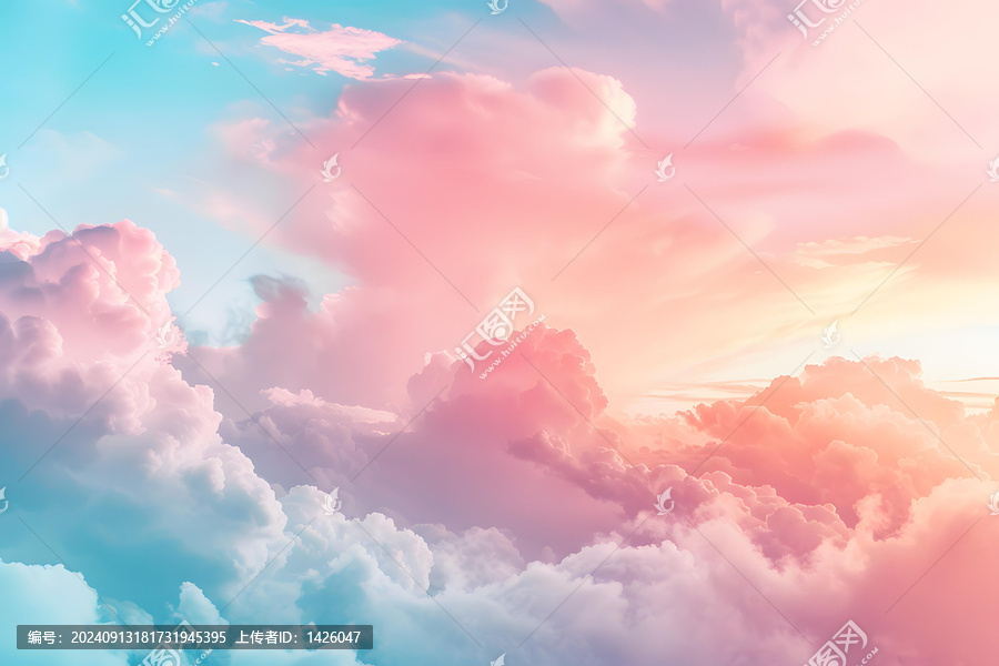 粉色和藍(lán)色天空云景