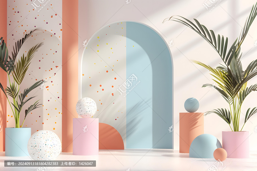 極簡(jiǎn)主義室內(nèi)設(shè)計(jì)，柔和的色彩和幾何形狀