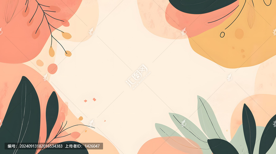 抽象花卉背景，綠色葉子與有機(jī)形狀