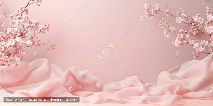 粉色花朵背景與布料垂墜
