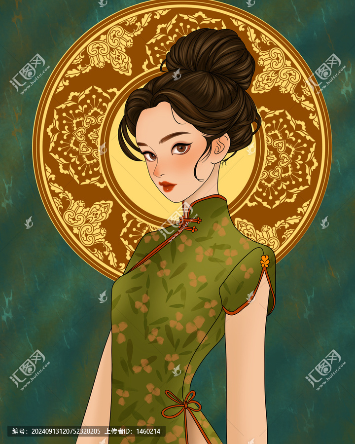 手繪旗袍美女