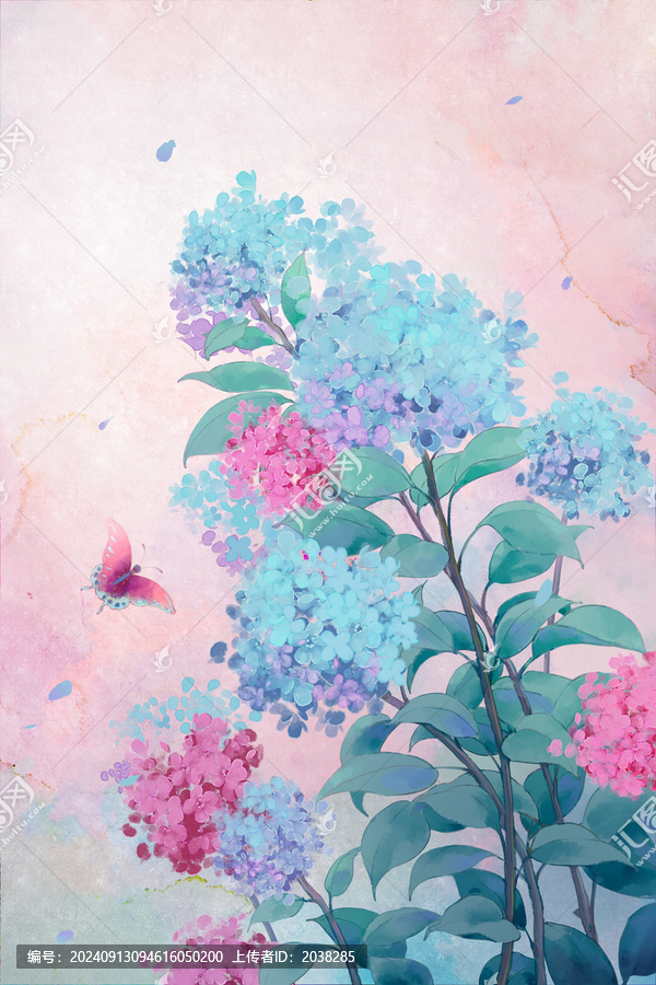 古風(fēng)水彩繡球花