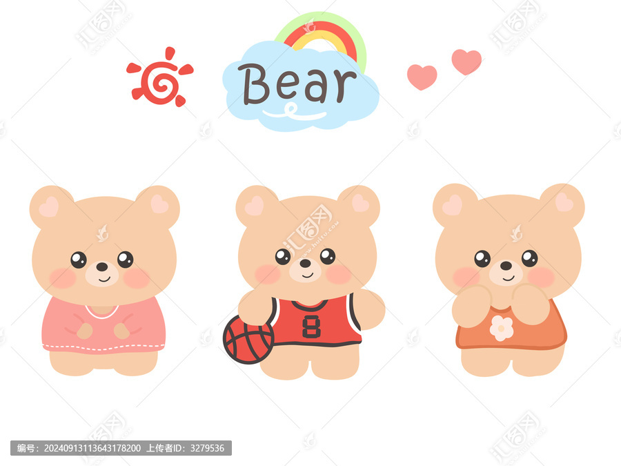 兒童卡通熊動(dòng)物印花圖案