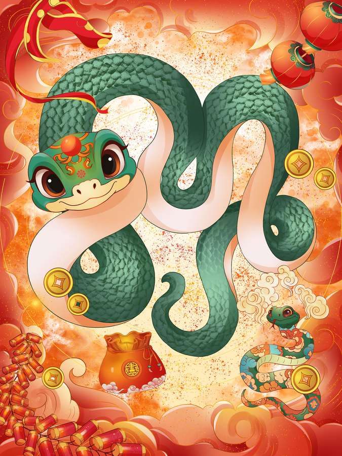 蛇年2025生肖祝福插畫