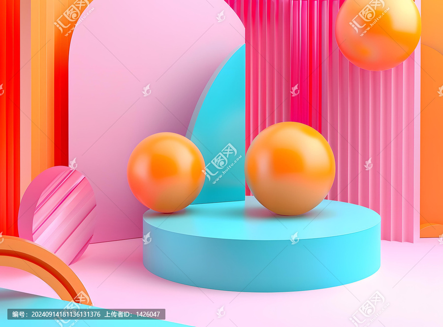 3D,幾何抽象形狀與柔和色調(diào)