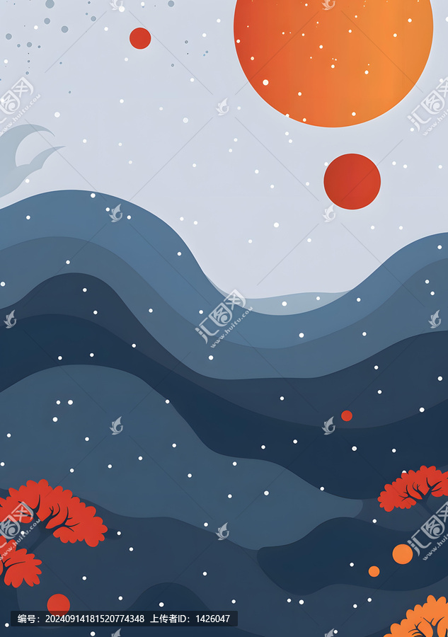 抽象山巒風(fēng)景，星光與行星