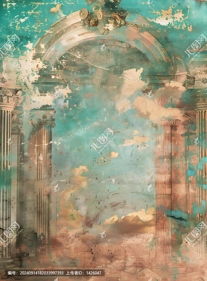 羅馬柱紋理墻面抽象云朵背景