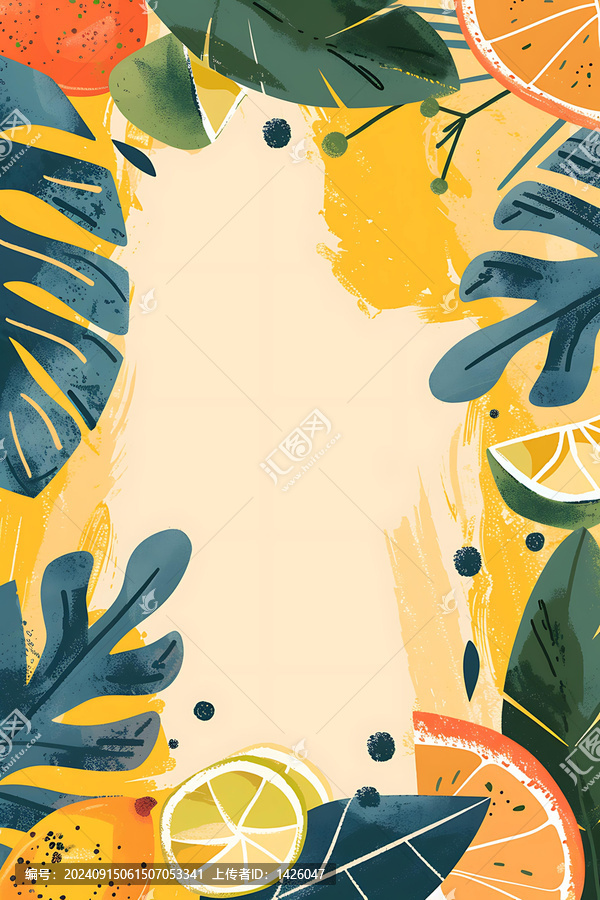 熱帶水果和樹葉夏季背景
