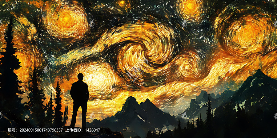 星空下，山脈前，孤影佇立