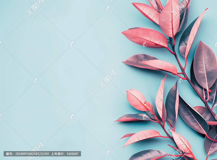 粉紅色葉子藍(lán)色背景