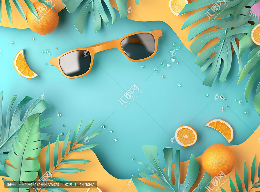 夏季熱帶水果和太陽(yáng)鏡背景
