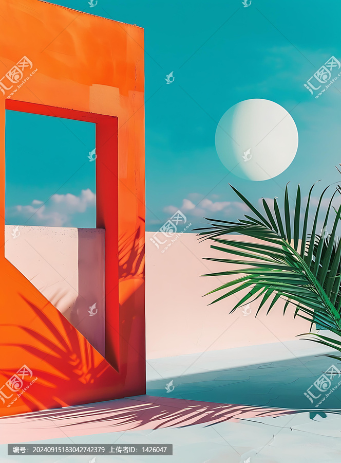簡約橙色框架夏季風(fēng)景