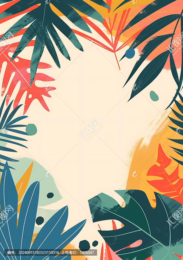 熱帶樹葉抽象邊框背景