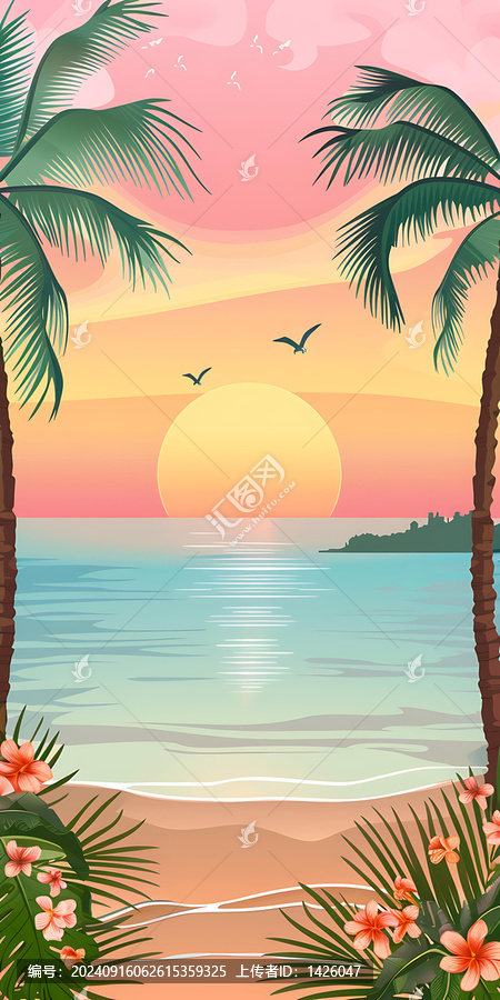 熱帶海灘日落風景