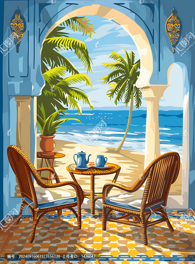 拱門外的熱帶海灘風(fēng)景