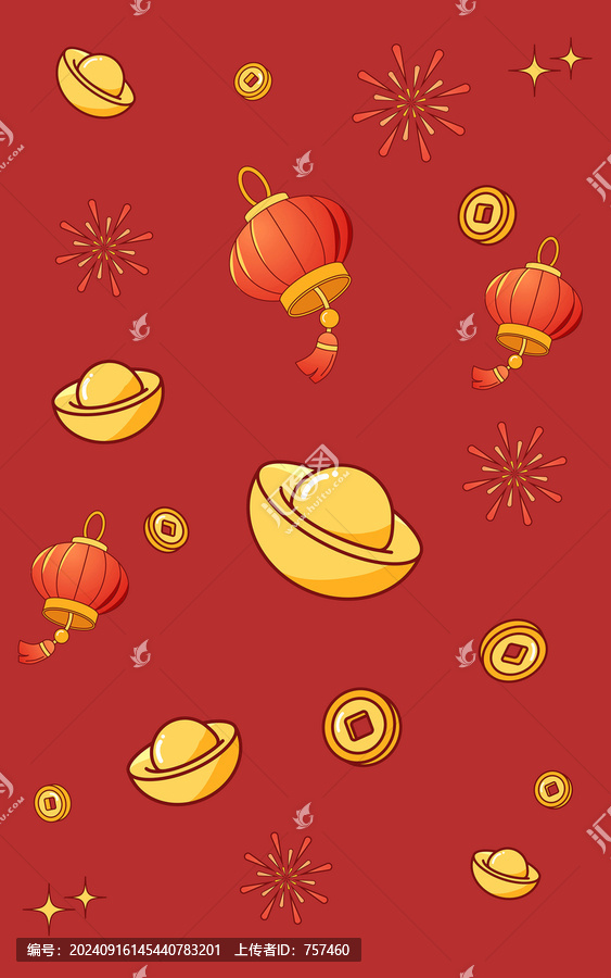 紅燈籠和金元寶矢量插畫