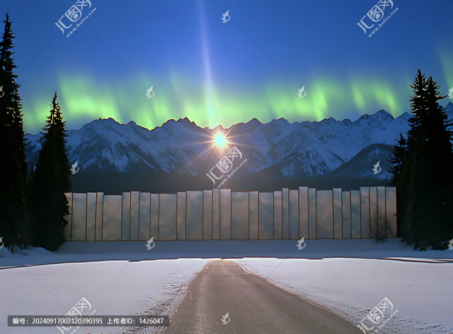 極光下的雪山