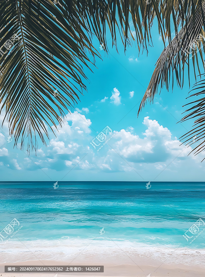 熱帶海灘風景與棕櫚樹