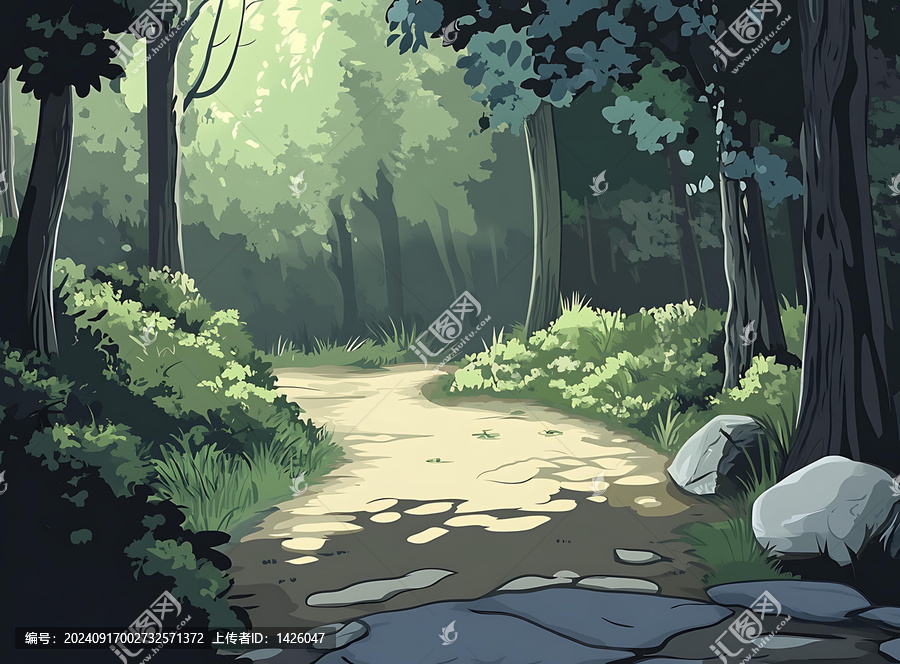 森林小路，綠樹(shù)成蔭，蜿蜒小路，自然風(fēng)景