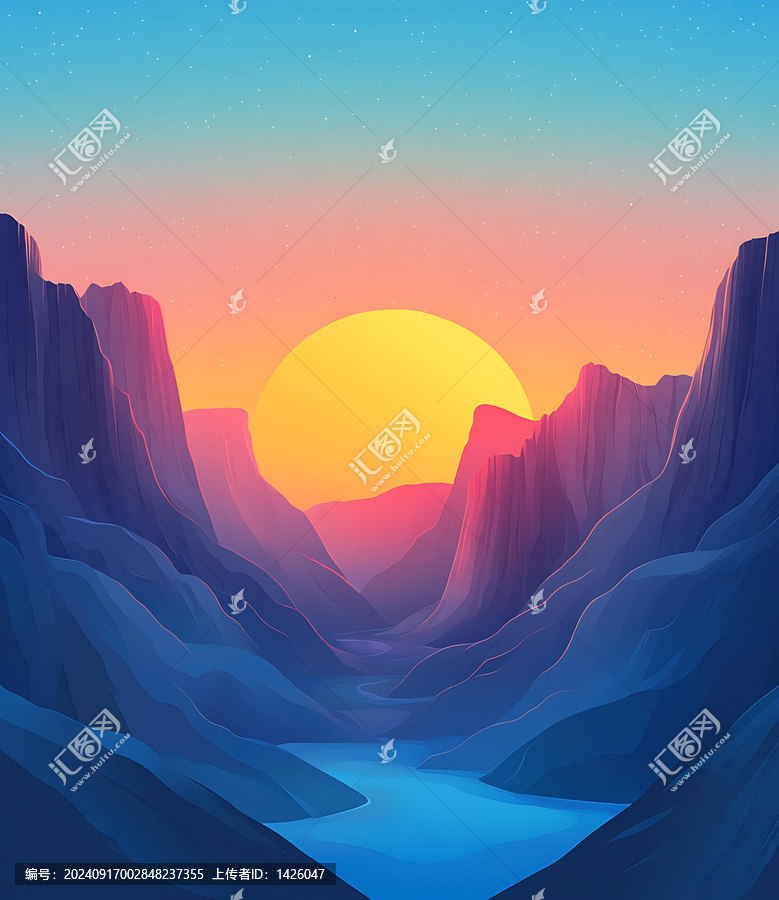 日落山脈河流風景