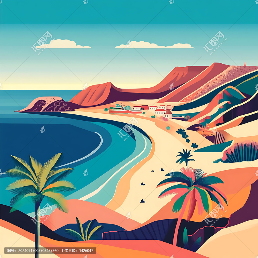 熱帶海灘風(fēng)景，棕櫚樹